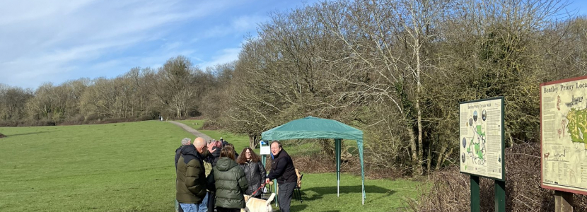 Visitors to the Bentley Priory Nature Reserve engaging with Council staff