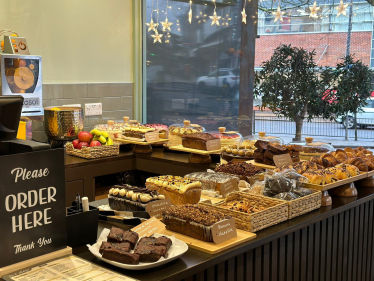 Fresh cakes on display in Cafeja