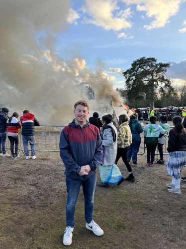 Zak attending the Holi bonfire in Stamore